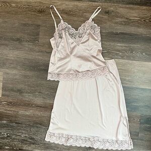 Vintage Maidenform Chantilly Pink Lace Rose Camisole & Slip Set Size M Coquette